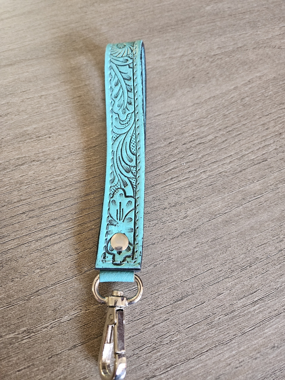 Turquoise Embossed Leather Key Fob Wristlet-NWOT - Picture 2 of 4